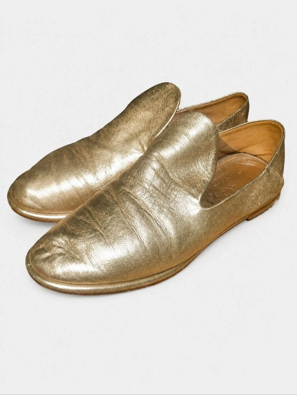 AGL | Gold Leather Loafers in Size EU 38 / US 8